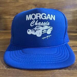 Vintage Dave Morgan Chassis Hat Blue Snapback Trucker Rope Cap Drag Racing Auto